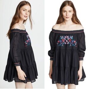 Free People Embroidered Floral Gypsy Dress Black